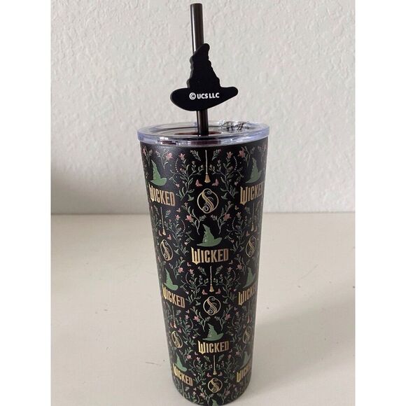 Universal Studios WICKED Elphaba Witch Hat Metal Tumbler With Straw NEW - Picture 1 of 16